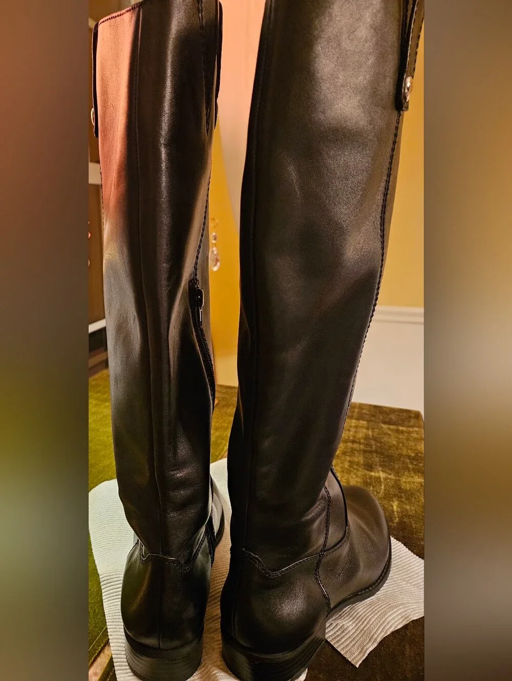 INC International Concepts Fawne Black Leather Riding Boots 7.5 M - FLAWLESS